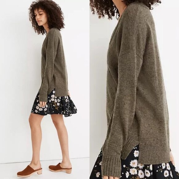 Madewell Donegal Bartlett V-Neck Sweater Cozy Yarn Size XL 2020 Knit Green Boho - Picture 2 of 11